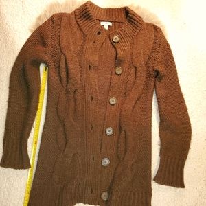 Brown jacket/sweater/cardigan button up warm+long